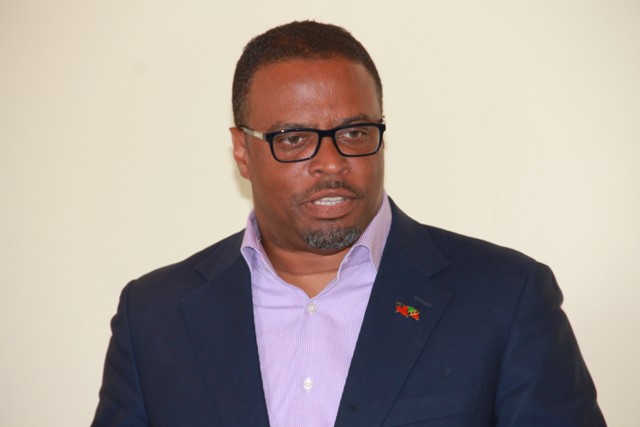 Deputy Premier of Nevis and Minister of Health Hon. Mark Brantley delivering remarks at a handing over ceremony at the Alexandra Hospital conference room on July 25, 2016